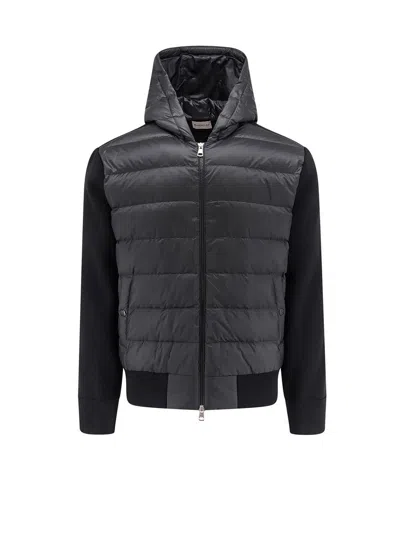 Moncler Wool-lined Hooded Zip-up Sweatshirt In Black