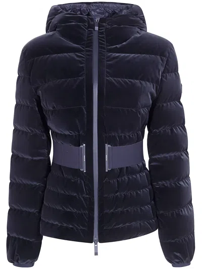 Moncler Gestuelle Hooded Belted Quilted Casual Jacket In Blue
