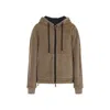 Moncler Reversible Hooded Cardigan Front Pockets In Brown
