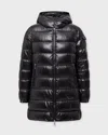 Moncler Blue Courcelles Midi Hooded Down Jacket In Black