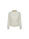 Moncler White Crop Down Jacket With Drawstring In Cream