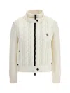 Moncler Grenoble Wool Padded Cardigan With Zip In Natural