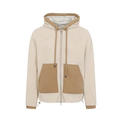 Moncler Hooded Cardigan With Drawstring And Pockets In Neutral