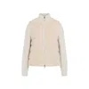 Moncler Padded Cardigan With Ribbed Collar And Sleeves In Neutral