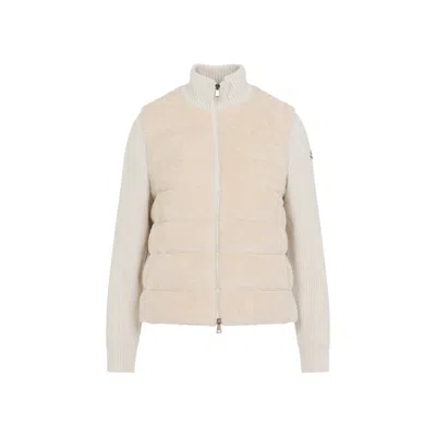Moncler Padded Cardigan With Ribbed Collar And Sleeves In Neutral