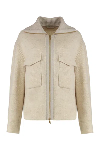 Moncler Jacket Shirt In Mixed Wool In Neutral