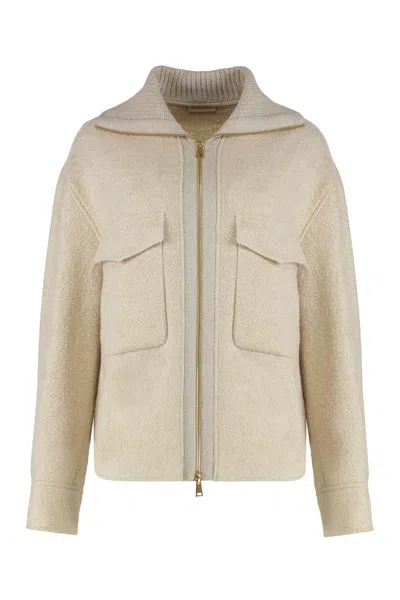 Moncler Jacket Shirt In Mixed Wool In Neutral