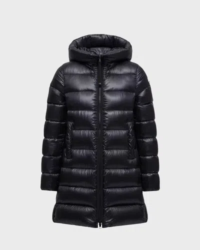 Moncler Suyenne Hooded Mid-length Down Jacket In Black