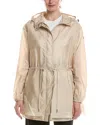 Moncler Weteau Ruched-trim Hooded Mid-length Jacket In Neutral