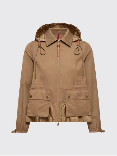 Moncler Aconitum Mixed Media Shirt Jacket With Detachable Hood In Brown
