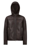 Moncler Charnassere Nappa Leather Shearling Short Down Jacket Brown In Black