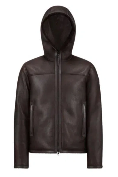 Moncler Charnassere Nappa Leather Shearling Short Down Jacket Brown