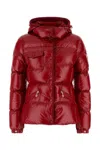 Moncler Glareins Hooded Short Down Jacket With Braided Trim In Red