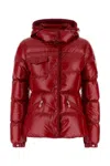 Moncler Glareins Hooded Short Down Jacket With Braided Trim In Red
