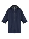 Moncler Hooded Shell And Wool-blend Cape Coat In Blue