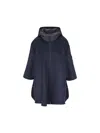 Moncler Women Hooded Wool Cape In Blue