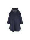 Moncler Women Hooded Wool Cape In Blue