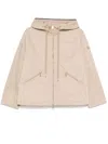 Moncler Hooded Drawstring Jacket Zip Pockets In Beige