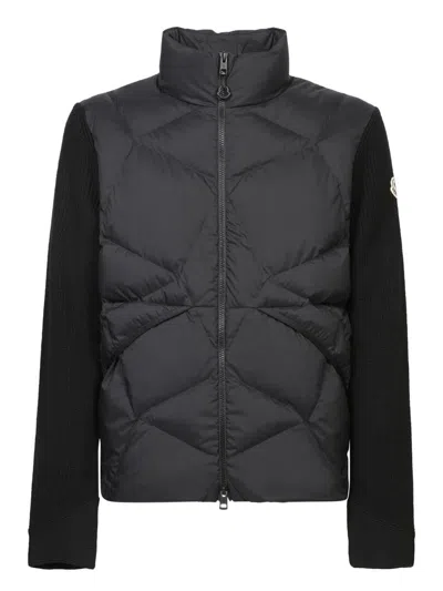 Moncler Panelled Padded Cardigan In Black