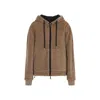 Moncler Reversible Hooded Cardigan Front Pockets In Brown