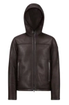 Moncler Charnassere Nappa Leather Shearling Short Down Jacket Brown In Brown