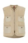 Moncler Sand Teddy Fabric Mimosas Sleeveless Down Jacket In Brown