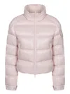 Moncler Short Down Puffer Jacket With High Collar In Neutral