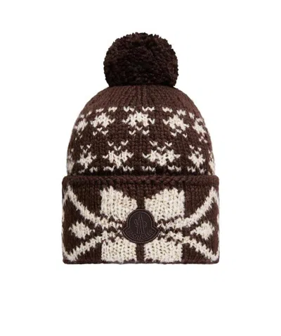 Moncler Jacquard Knit Beanie In Brown