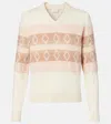 Moncler Jacquard Virgin Wool V-neck Sweater In Neutral