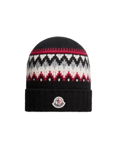 Moncler Jacquard Wool Beanie In Black