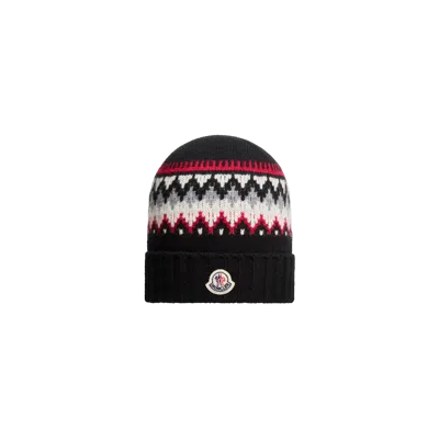 Moncler Kids' Jacquard Wool Beanie, Boys, Black, Size: L