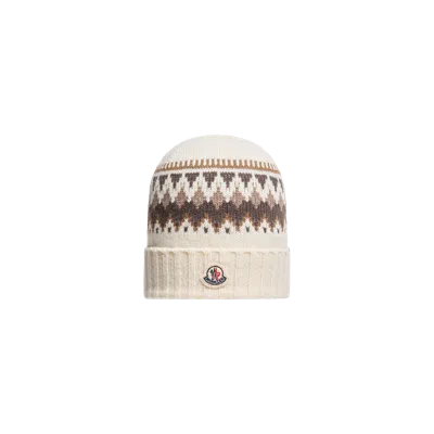 Moncler Kids' Jacquard Wool Beanie, Boys, White, Size: L