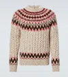 Moncler Jacquard Wool Blend Sweater With Geometric Pattern In Neutral