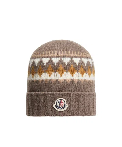 Moncler Jacquard Wool  Cashmere Blend Beanie In Brown