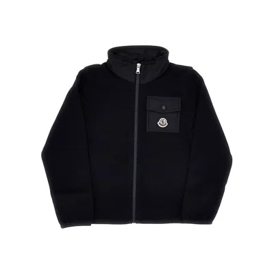 Moncler Kids' Jersey Full-zip Sweatshirt With Nylon Details In Black