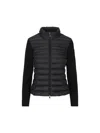 Moncler Black Quilted Cardigan With High Neck And Logo Patch On The Sleeve In Wool And Tech Fabric B In Black