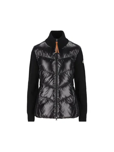 Moncler Padded Wool Blend Zip-up Down Cardigan In Black