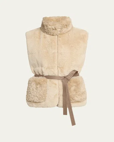 Moncler Joui Belted Faux Fur Vest In White