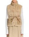 Moncler Joui Belted Faux Fur Vest In Neutral