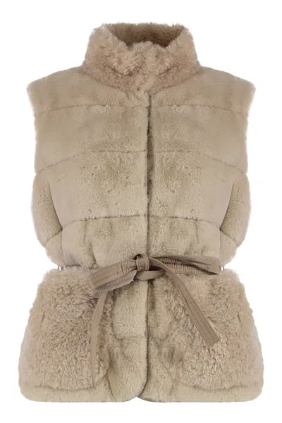 Moncler Joui Faux Fur Waistcoat In Green