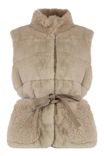 Moncler Joui Faux Fur Waistcoat In Green