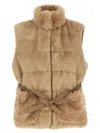 Moncler Joui Belted Faux Fur Vest In Neutral