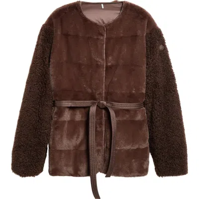 Moncler Jouillat Faux Fur Down Jacket In Purple