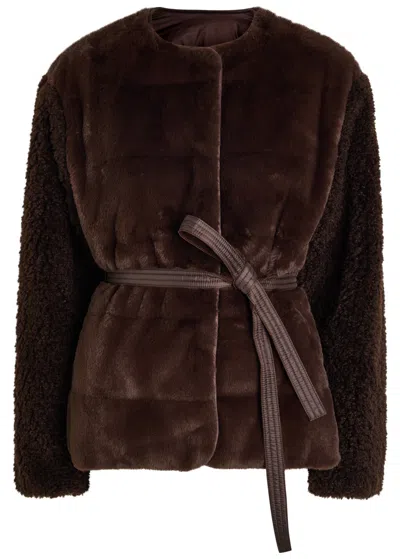 Moncler Jouillat Quilted Faux Fur Jacket In Brown