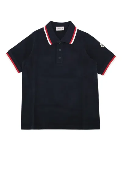 Moncler Jr Ss Polo In Black