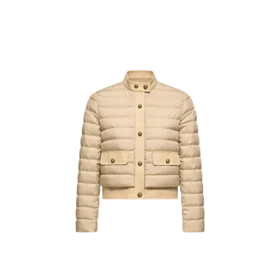 Moncler Doudoune Courte Juju En Coton Et Bordure En Lin, Femme, Beige, Taille: 4 In Neutral