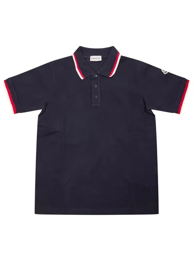 Moncler Junior Kids Short Sleeve Polo With Contrast Trim In Blu