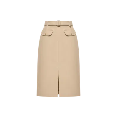 Moncler Belted Cotton Pencil Skirt In Neutral