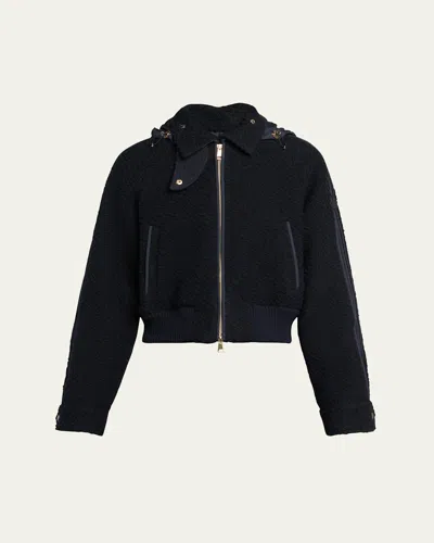 MONCLER JUVIGNY HOODED TWEED BOMBER JACKET