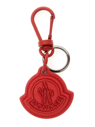 MONCLER MONCLER 'K-RING' RED KEY-CHAIN WITH LOGO PATCH IN LEATHER MAN